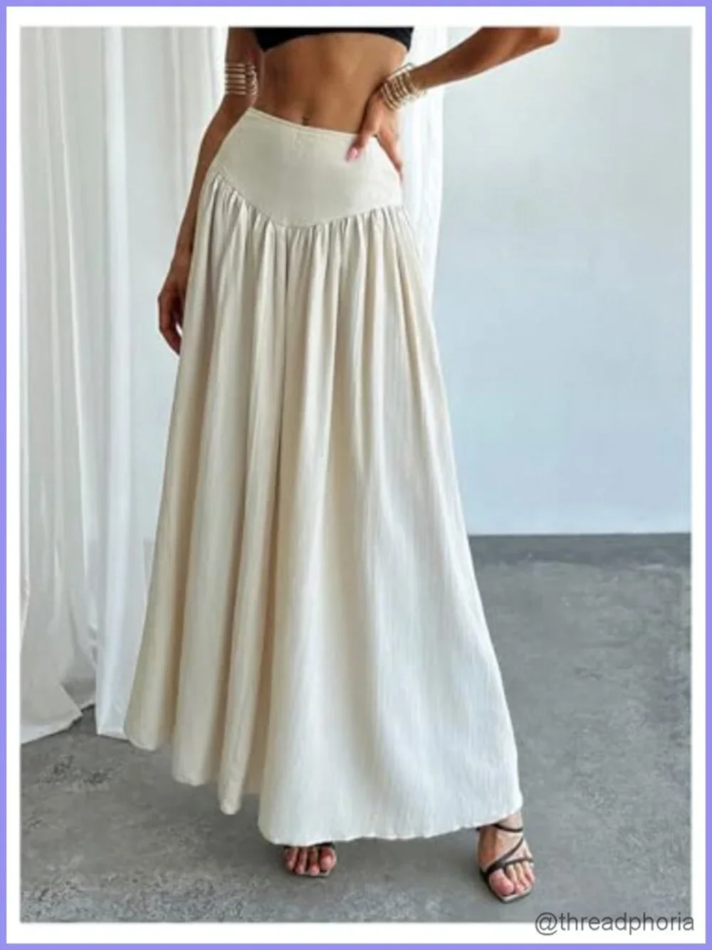 Women's Pleated Flowy Long Maxi Skirt High Waist with Pocket